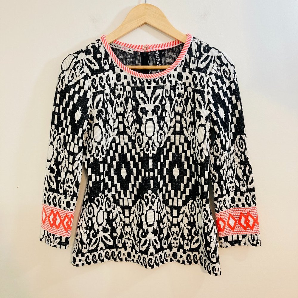 Anthropologie Black and White Blouse with Pink Accents